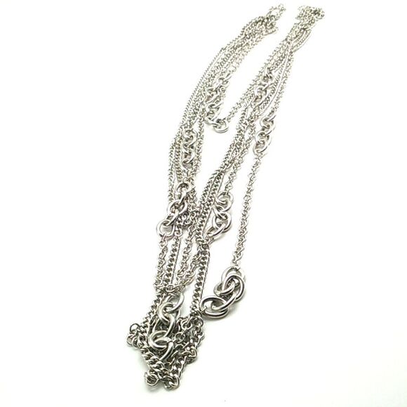 Long Multi-Chain Silver-tone Unisex Necklace - Picture 3 of 7